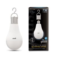 Лампа Gauss LED A60 7W E27 470lm 4100K с Li-Ion аккумулятором 1/10/60