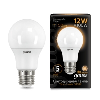Лампа Gauss LED A60 12W E27 1150lm 3000K 1/10/50
