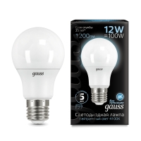 Лампа Gauss LED A60 12W E27 1200lm 4100K 1/10/50