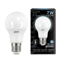 Лампа Gauss LED A60 E27 7W 710lm 4100K 1/10/40