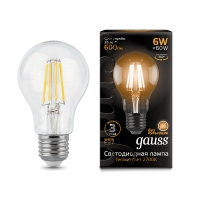 Лампа Gauss LED Filament A60 E27 6W 600lm 2700К 1/10/40