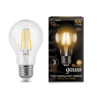 Лампа Gauss LED Filament A60 E27 8W 740lm 2700К 1/10/40