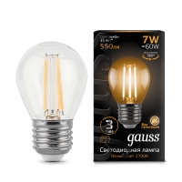 Лампа Gauss LED Filament Шар E27 7W 550lm 2700K 1/10/50