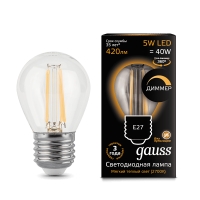 Лампа Gauss LED Filament Шар dimmable E27 5W 420lm 2700K 1/10/50