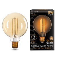 Лампа Gauss LED Filament G95 E27 8W Golden 740lm 2400К 1/20