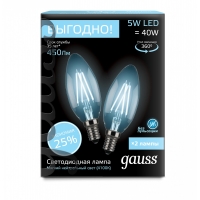Лампа Gauss Filament Свеча E14 5W 4100К 2/100 (2 лампы в упаковке)