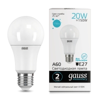 Лампа Gauss LED Elementary A60 20W E27 1600lm 4100K 1/10/50