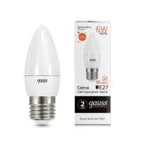 Лампа Gauss LED Elementary Свеча 6W E27 420lm 3000K 1/10/50